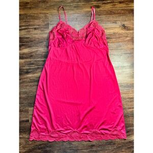 VTG Wonder Maid Red Satin Lace Full Slip Dress Nylon Sz L Festival Fairycore